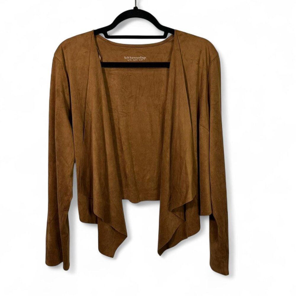 Soft Surroundings Faux Suede Draping Cardigan in Tan